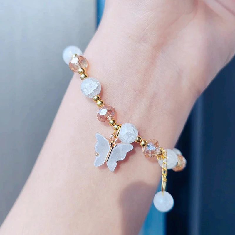 1Pcs Women Girls Glass Beads Bracelet Butterfly Shape Pendant Ladies Elegant Charm Bacelet Jewelry Accessories