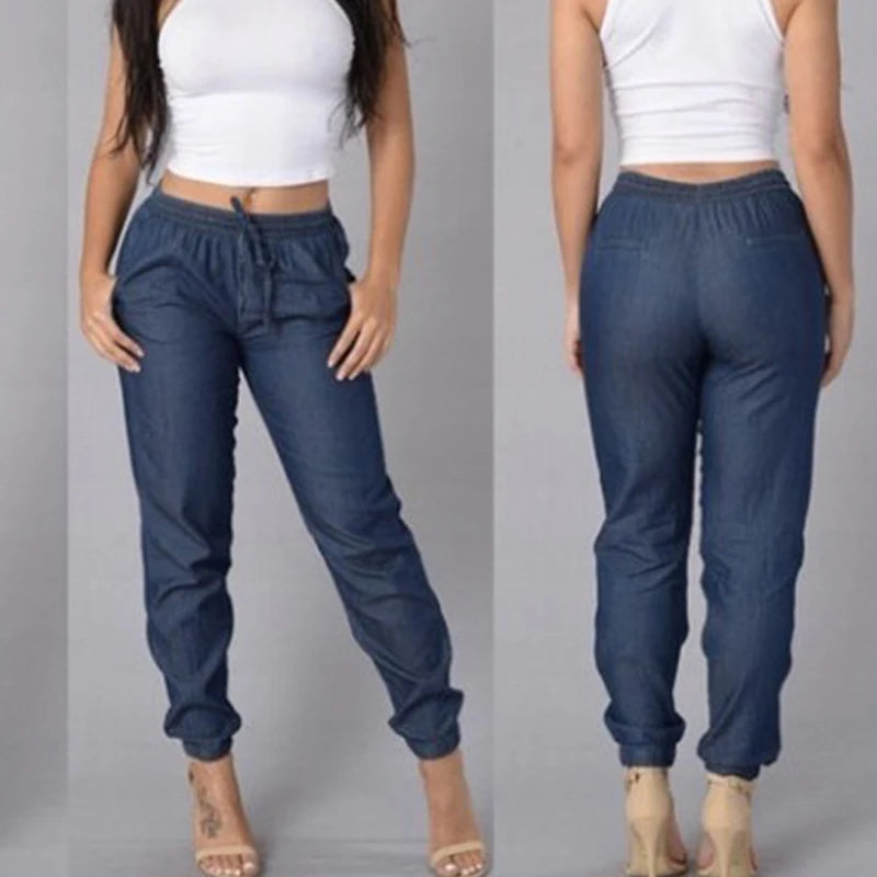 Elastic Waist Sexy Loose Pencil Jeans for Women Leggings Jeans High Waist Ladies Thin-Section Denim Pants Casual Bloomers Summer