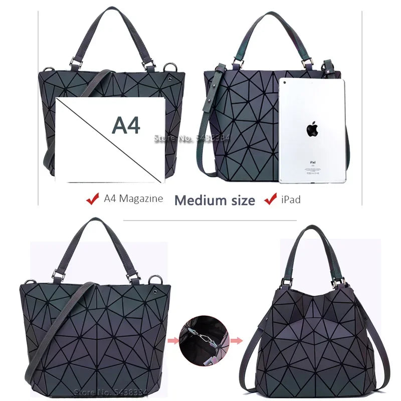 Women Handbags Luxury Geometric Shoulder Bag Set Folding Tote Crossbody Bag Female Handbag For Ladies Luminous  bag Geometric