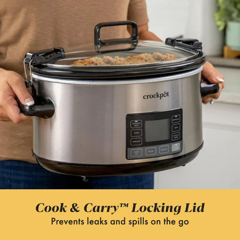 7-Quart Slow Cooker, Portable Programmable with Timer, Locking Lid, Stainless Steel; an Essential Kitchen Appliance