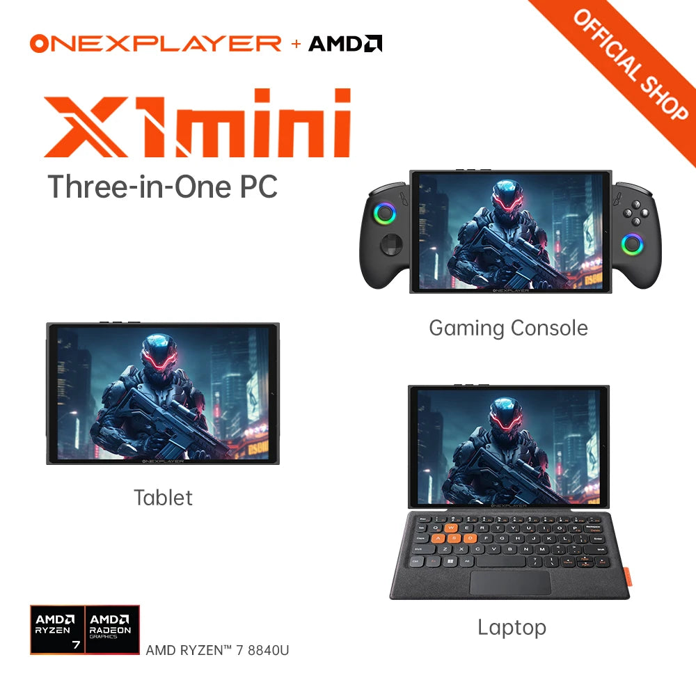 OneXPlayer X1 mini AMD R7-8840U PC Game Console 3 IN 1 Laptop Tablet 8.8 Inch LTPS Touch Screen Computer Detachable Controller