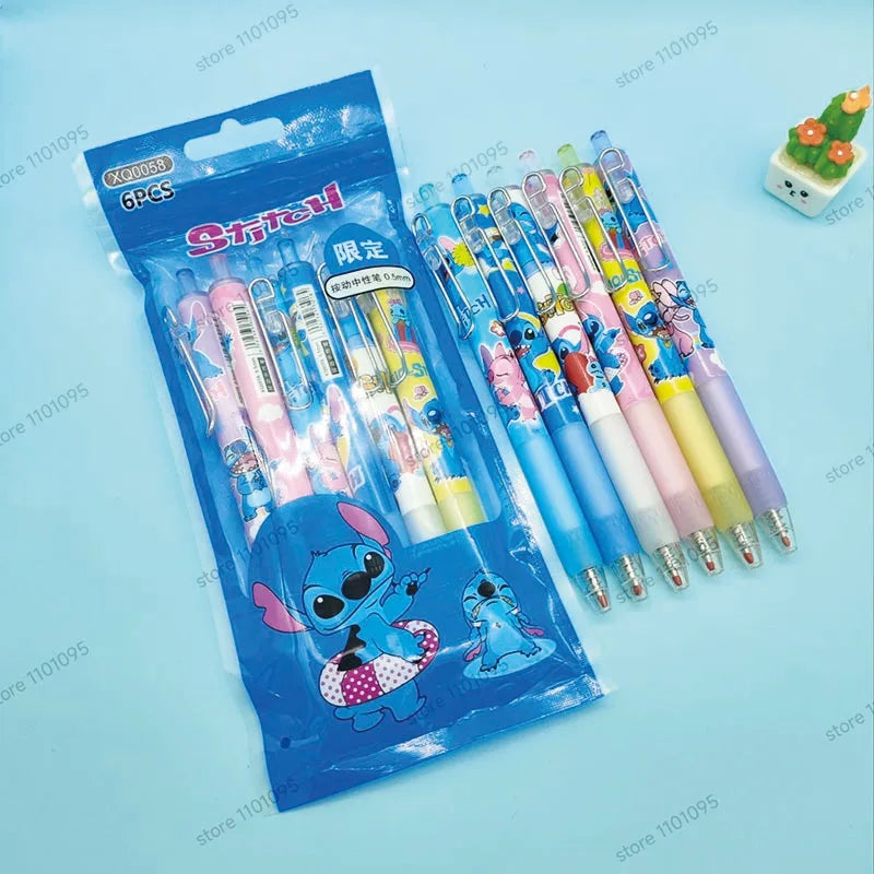 6pcs/bag Kawaii Stitch Press Gel Pens For Writing Cute 0.5mm Black ink Signature Pen School Office Supplies Kids Stationery Gift