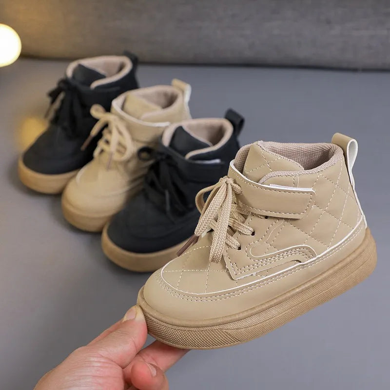 Children Leather Boots High Top Autumn Winter New Sneakers Boys Shoes Casual Shoes Lace Up Fashion Chunky Sneakers for Kids