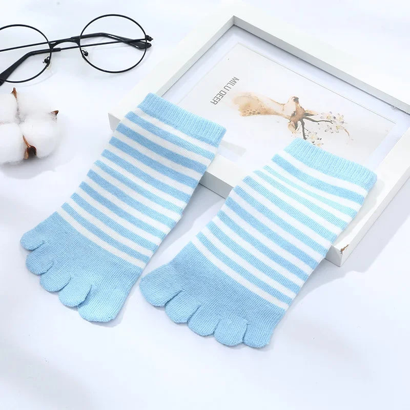 Children Kids Socks Multicolor Striped Cotton Five-finger for 4-12Y Boys Girls Casual Sports Breathable Five-toe Clothes Stuff