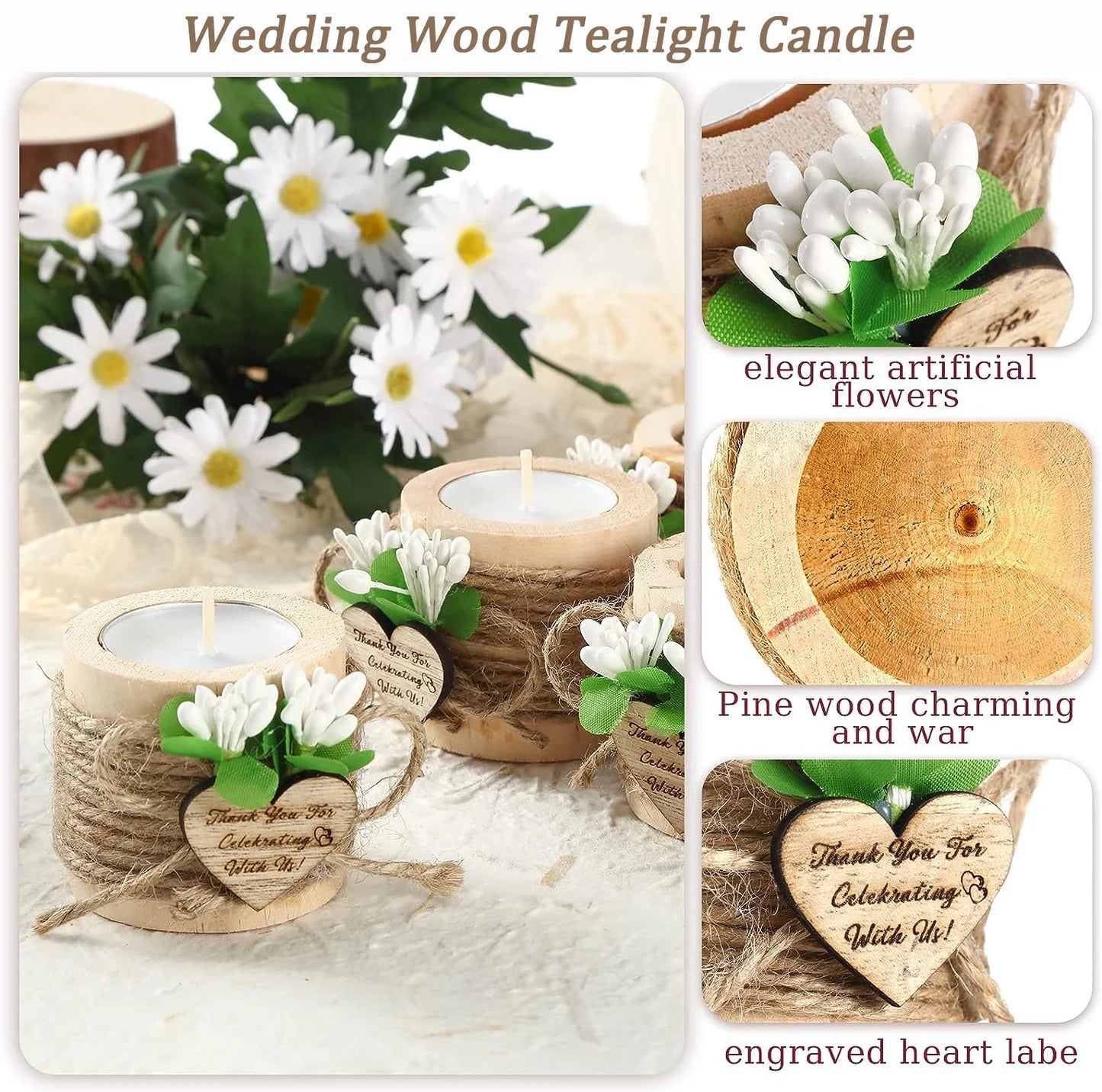 Guest Gift Candle for Wedding Wooden Tealight Candle Holders Bridal Shower Thank You Gifts for Baby Shower Christmas Candlestick