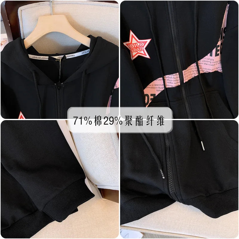 150Kg Plus Size Women's Bust 160 Autumn Loose Hooded Sweater Coat Irregular Splice Top Black Apricot 6XL 7XL 8XL 9XL 10XL