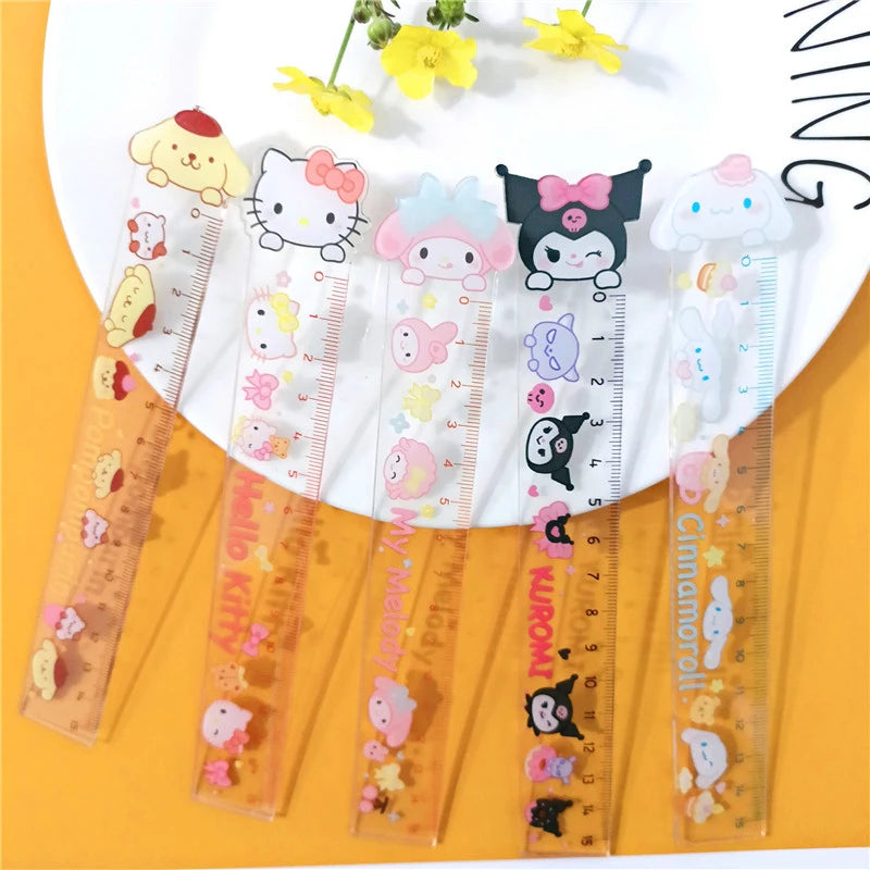 Sanrio Ruler My Melody Kuromi Hello Kitty School Supplies Transparent Acrylic Kawaii Pen Bag Cartoon Anime Stationery Girl Gifts