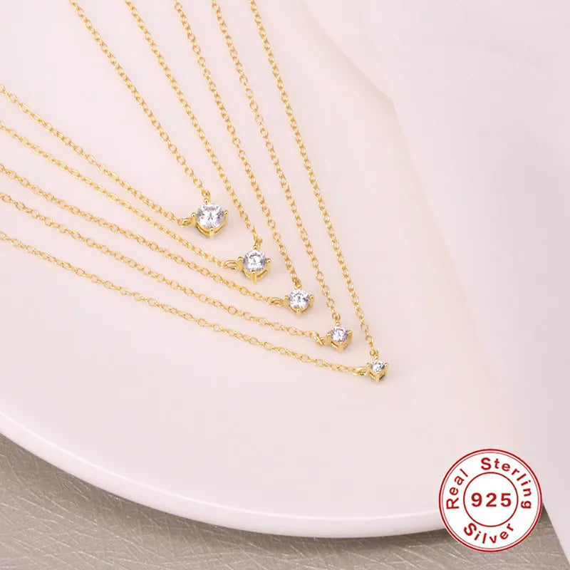 CANNER Simple Single Zircon Collarbone Chain S925 Sterling Silver Temperament Fashion Short Model Necklace Accessories Lady Gift