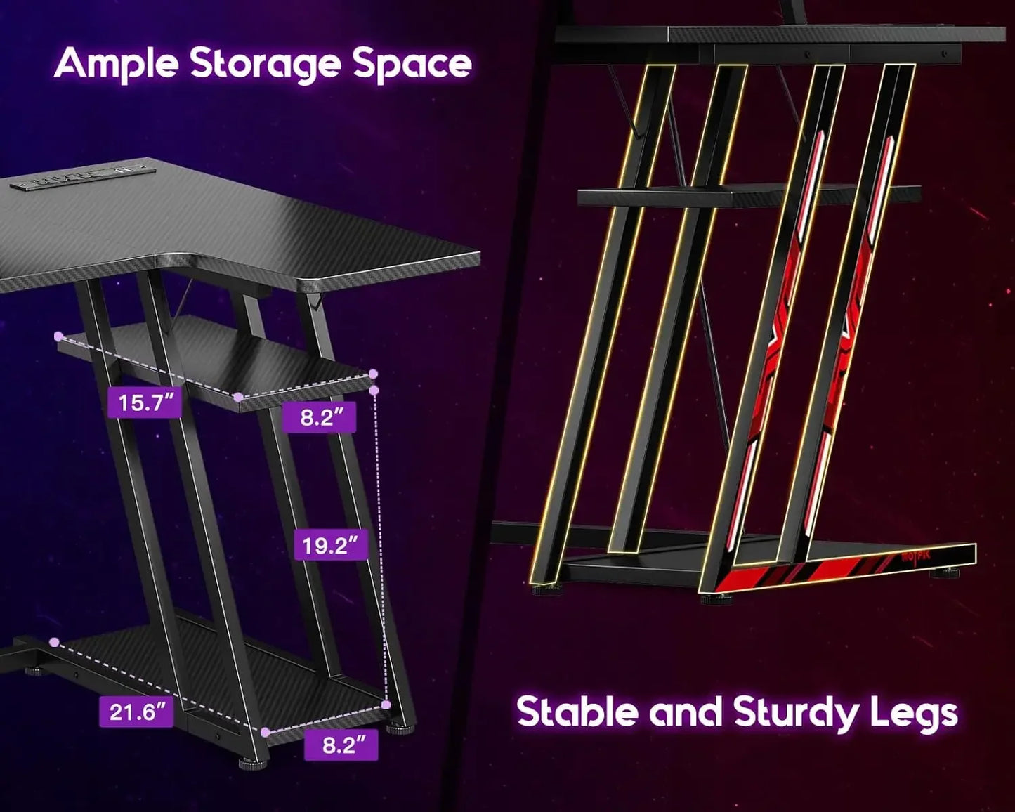 Small Gaming Desk with LED Lights & Power Outlets, 39 Inch L Shaped Gaming Computer Desk with Storage Shelf, Gamer Desk