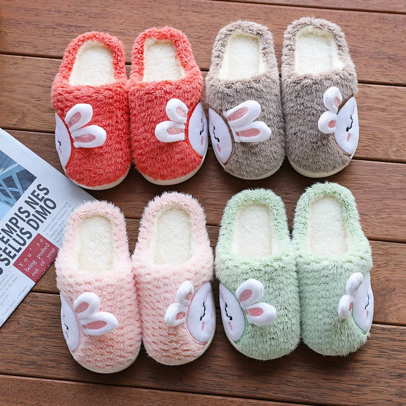 New Children's Home Slippers Winter Boys Girls Cute Flip Flops Rabbit Indoor Velvet Non-slip Wooden Floor Furry Warm Cotton Shoe