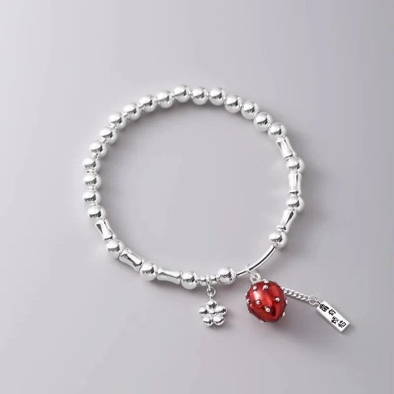 2024 New Arrival Trendy Strawberry 925 Sterling Silver Ladies Charm Bracelet Promotion Jewelry For Women Birthday Gifts No Fade