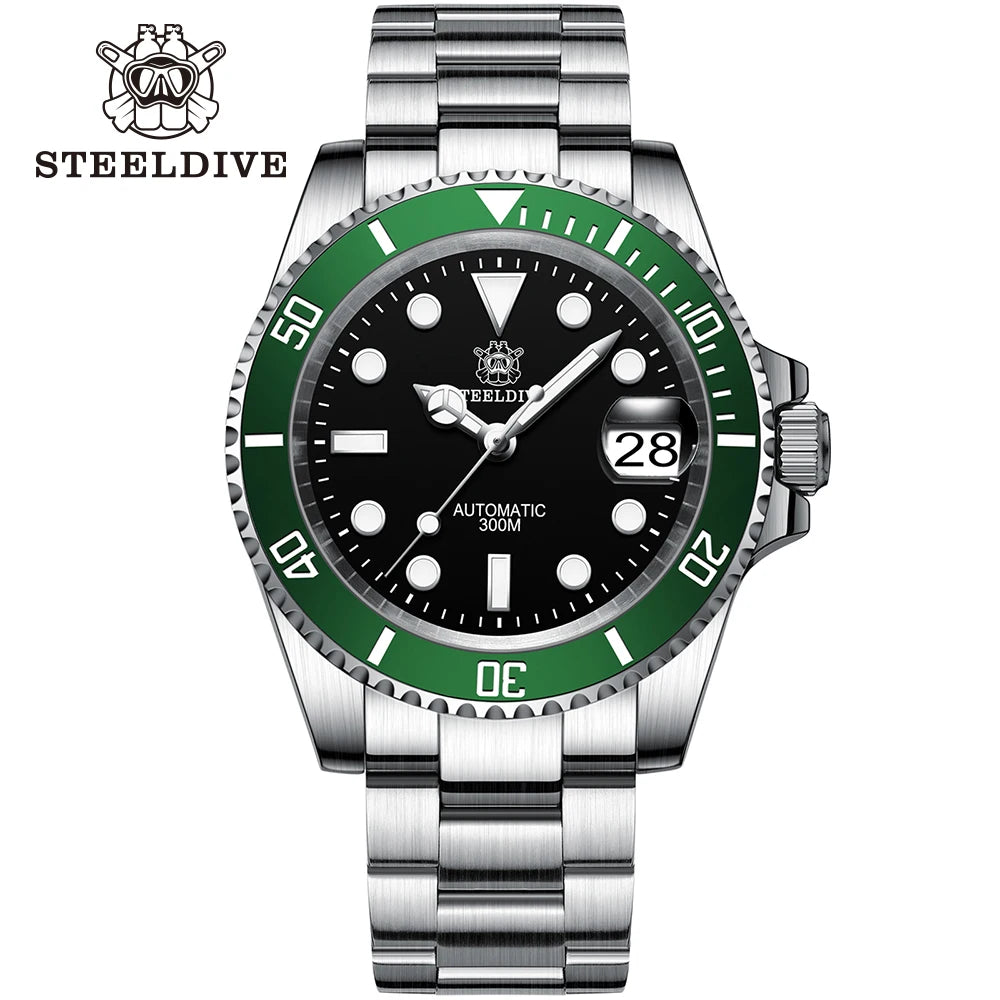 STEELDIVE SD1953 Black Dial Green Ceramic Bezel NH35 Automatic Watch 300M Waterproof Sapphire Glass Men Dive Watches