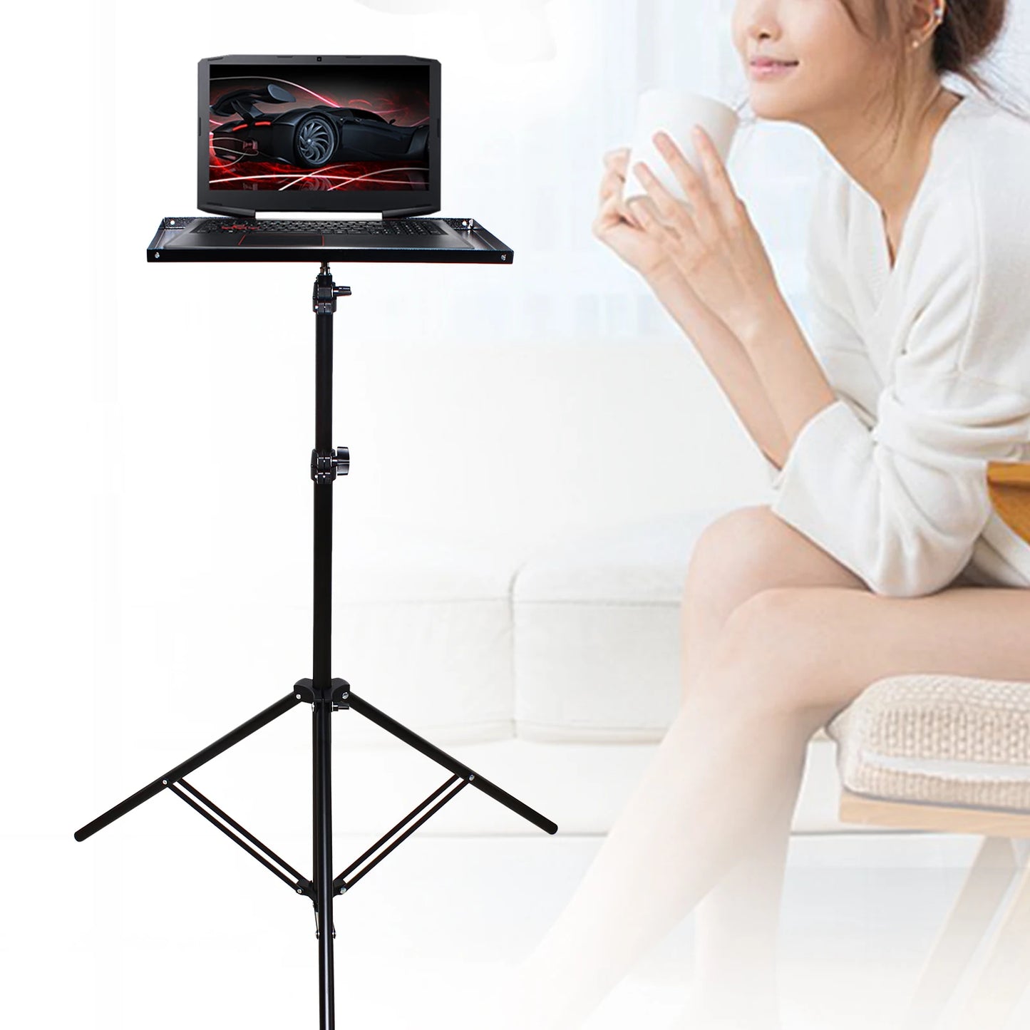 Laptop Tripod Stand, Portable Office Desk Workstations Adjustable Height 27" to 74" for Notebook Computer Projector Lamp Holder