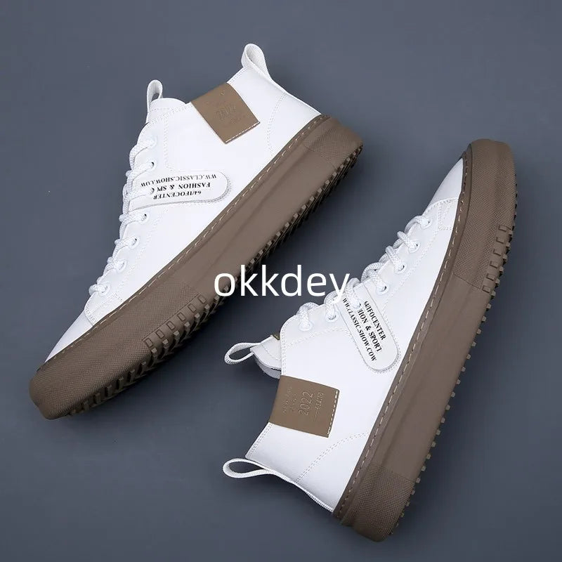 Men's Leather Sneakers Dress Shoes Designer Fashion Platform High Top Leather Casual Outdoor Flats Shoes New In Spring Summer