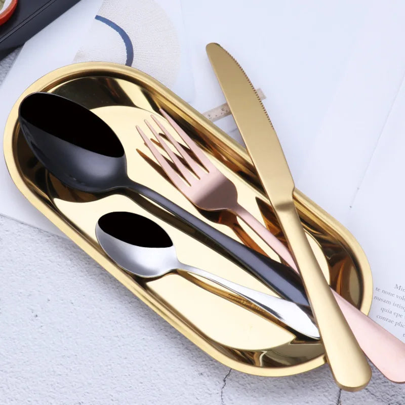 4pcs Rose Gold Tableware Set Stainless Steel Cutlery Set Knife Fork Spoon Cutleries Forks Knife Dinnerware European Flatware