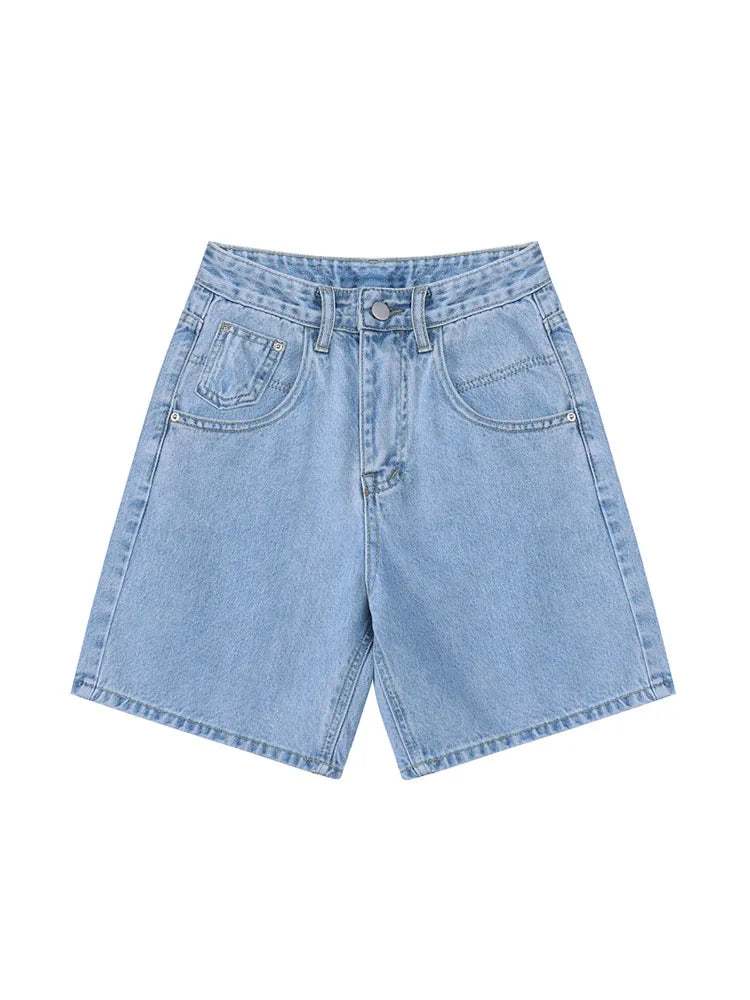 2022 Summer Women's High Waist Denim Shorts Casual Loose Ladies Plus Size Streetwear Fashion Button Wide Leg Short Jeans Female