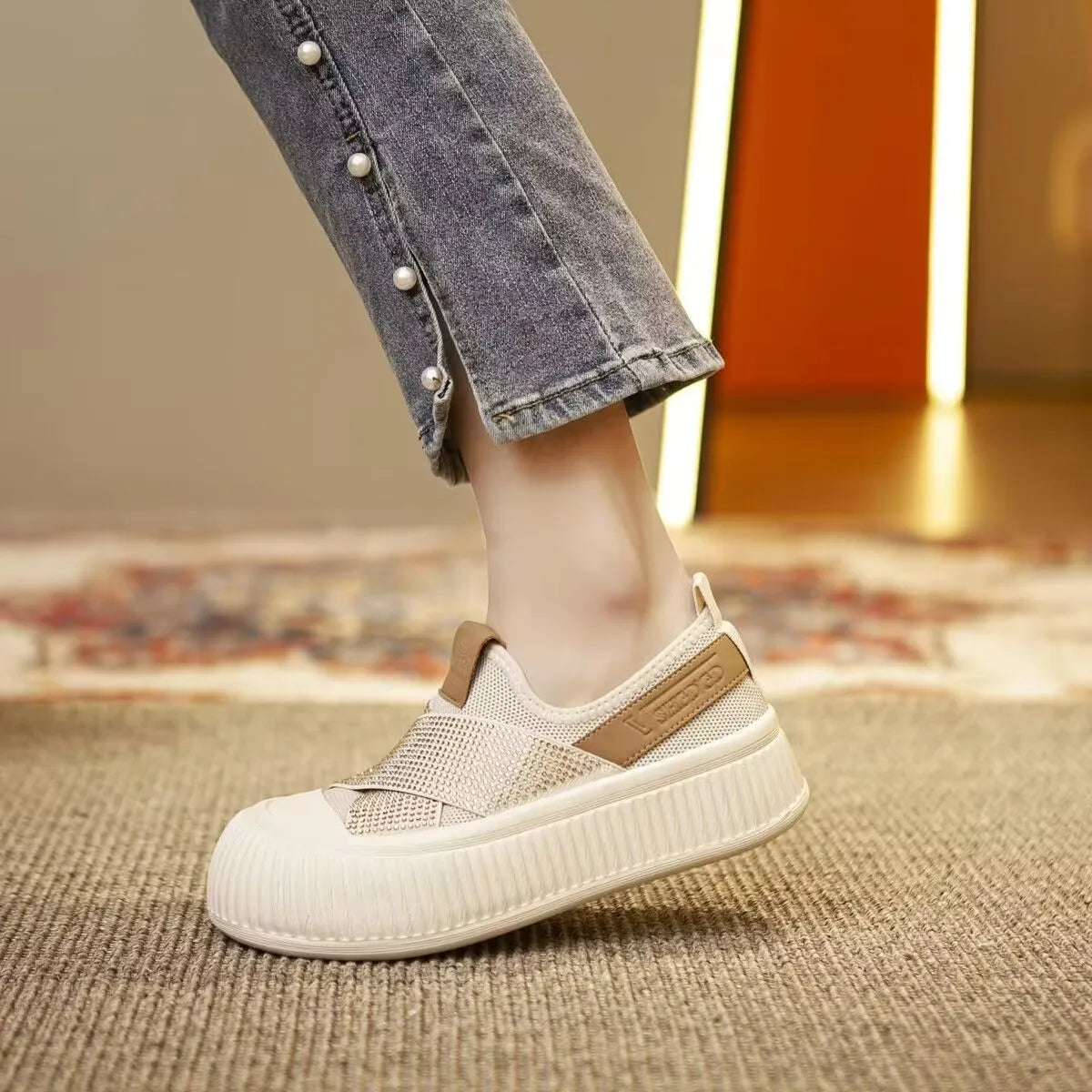 Fashion Versatile Breathable Sports Shoes 2023 Spring/Summer New One Step Lazy Shoes Thick Sole Elevated Casual Women's Shoes