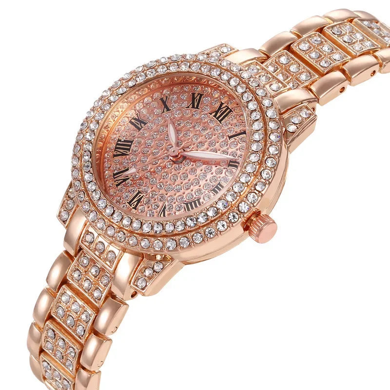 Women Fashion Watch Full Diamond Top Luxury Brand Quartz Steel Watches for Ladies Punk Elegant Zircon Crystal Wristwatch Clock