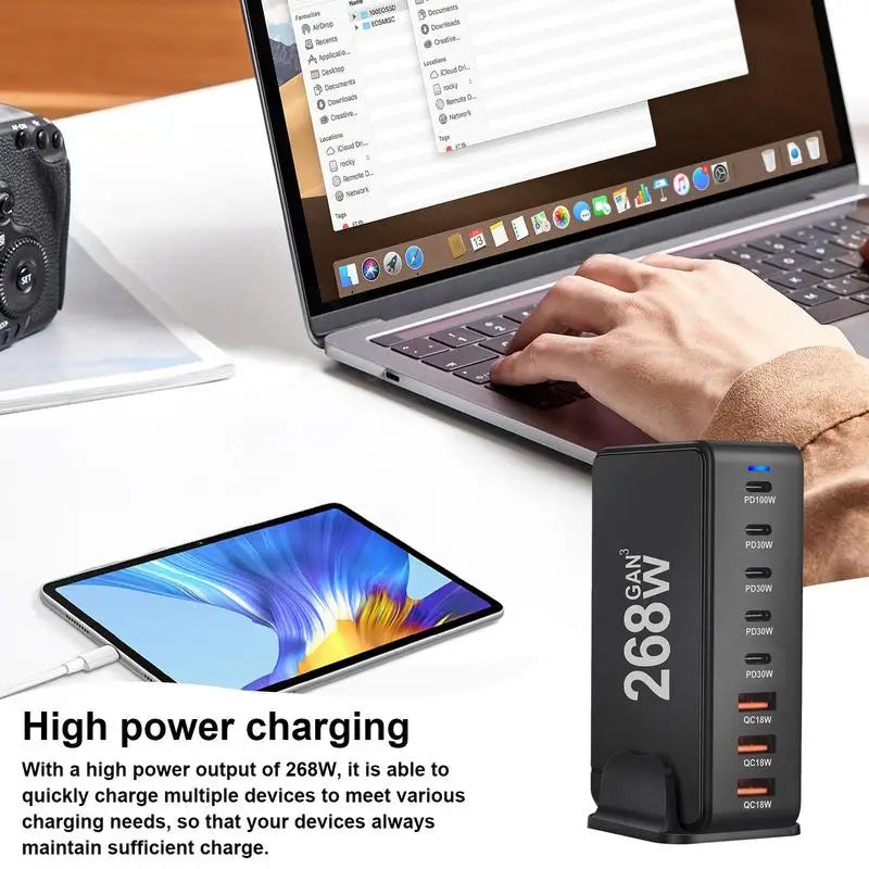 USB C Supply 8-Port Type C Fast Charging GaN Compact Rapid Plug 268W Pd QC Super Fast Charging Laptop Adapter For Laptops