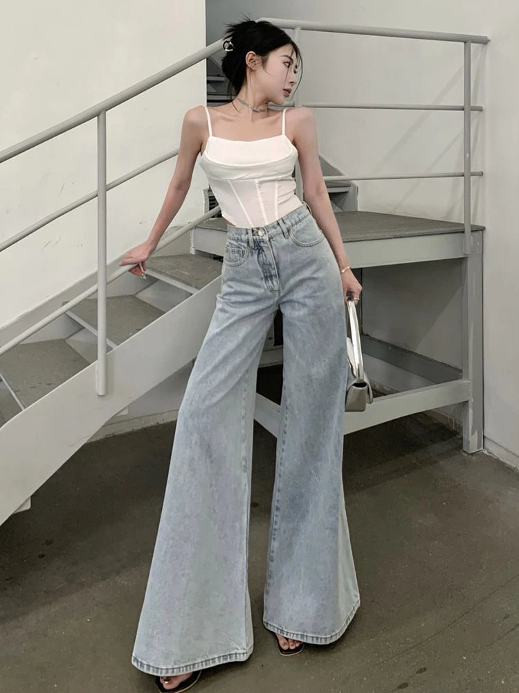 Jmprs Loose Women Jeans High Waist Korean Causal Ladies Wide Leg Denim Pants Fashion Simple Female Baggy Trousers