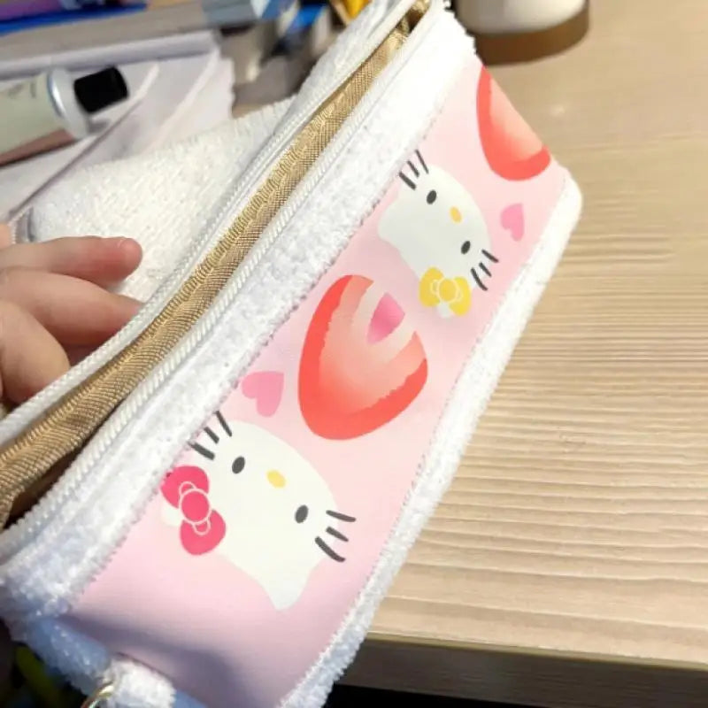 Sanrio Hello Kitty Plush Pencil Case Anime Figure Y2K Girls' Makeup Bag Cartoon Fashion Ins High Beauty Stationery Storage Bag