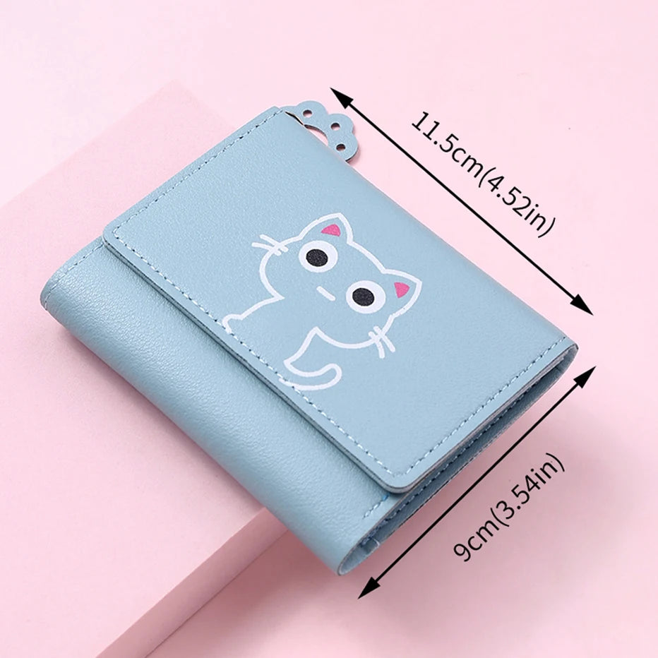 Women's Cute Cat Wallet Female Small Short PU Leather Purse Ladies Card Holder Money Bag Hasp Creative Fashion Wallet Girls Gift