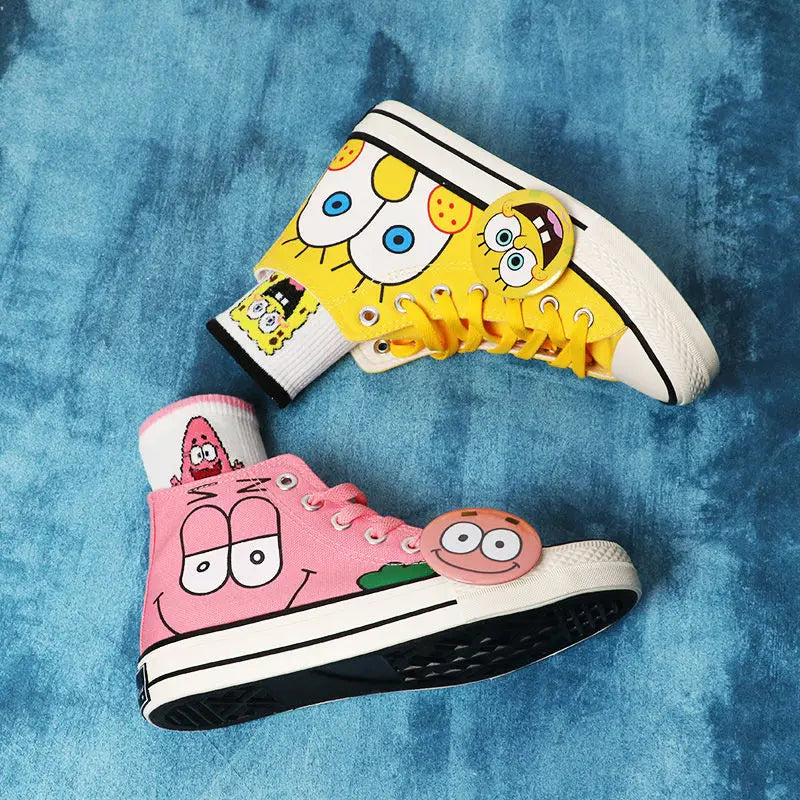 Summer new student Spongebob Squarepants High top canvas shoes cute girl cartoon street sneakers