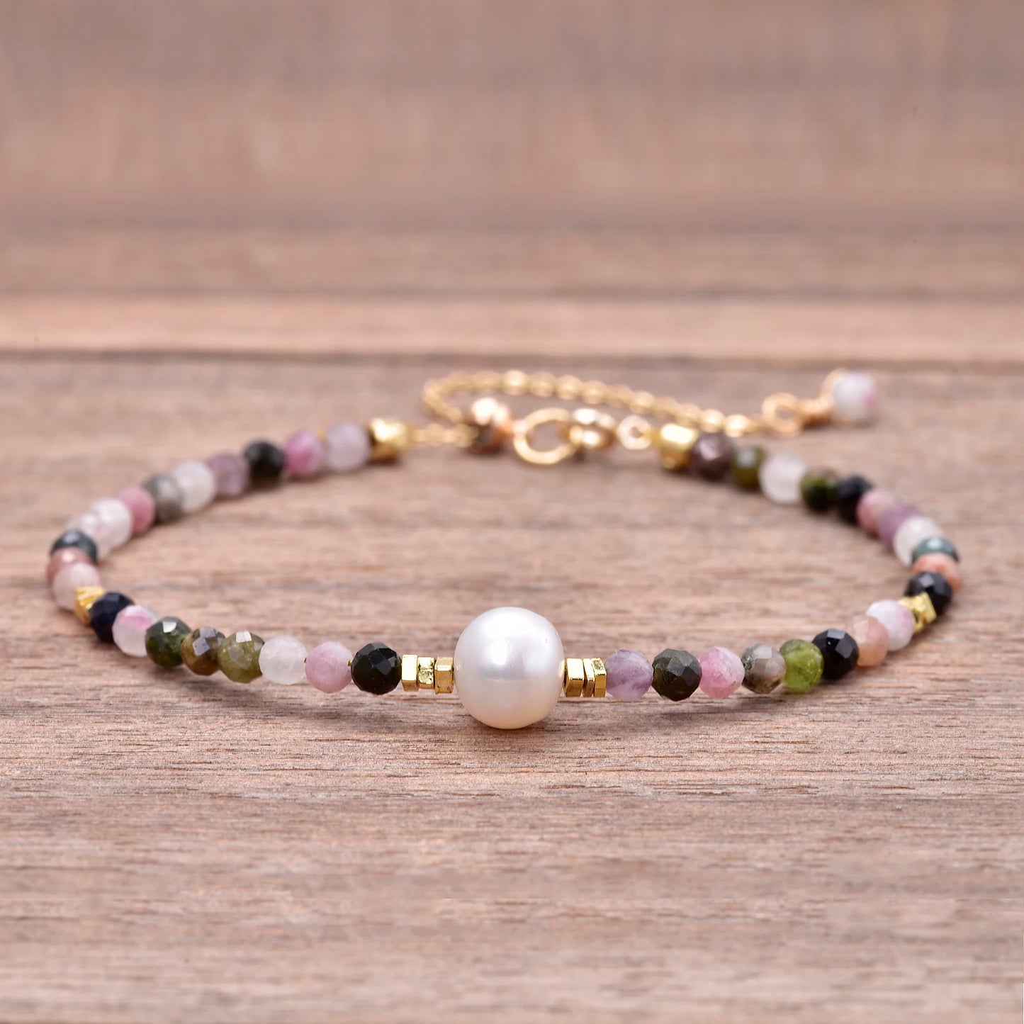 Dainty 3mm Small Beads Bracelet Ladies Natural Color Tourmaline Freshwater Pearl Jewelry Birthday Gift for Mom Girlfriend