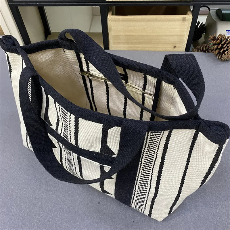 Causal Letters Logo Flocking Canvas Tote Bags For Women Fashion Large Capacity Shopper Handbags Korean Ins Ladies Shopping Bag