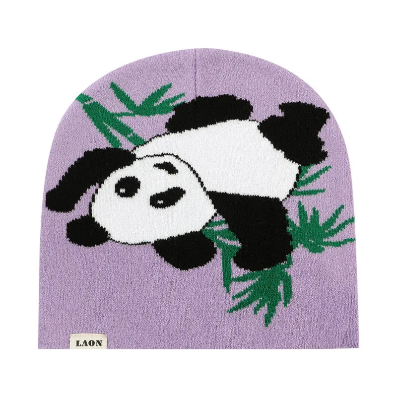 Cute Panda Beanies for Women Girls Autumn Winter Knit Hats Teens Skullies Cap Bonnets Pink Purple Black Y2K Streetwear