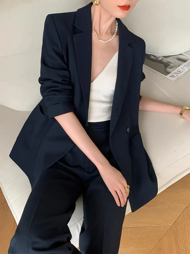 Vintage Slim Fit Women Trousers Suits Formal Casual Business Jacket & Pencil Pants Ladies Two Pieces Blazer Set Femme Outfits