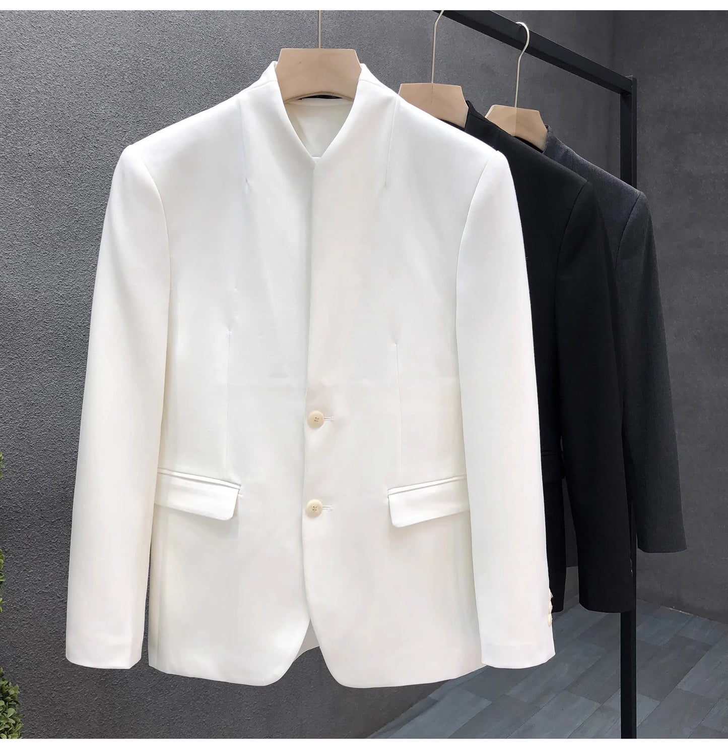 S-8017 Retro stand collar casual suit for men, Zhongshan suit jacket for men, white mini suit for men