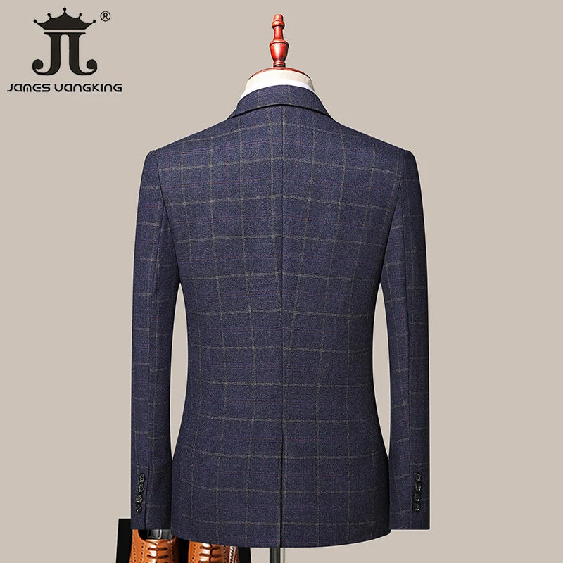 S- 4XL Blazer Vest Pants High-end Brand Boutique Fashion Grid Office Casual Business Suit Groom Wedding Dress Official Suit