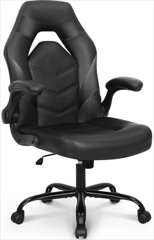 N-GEN Comfortable Flip-Up Armrest Faux Leather Gaming Chair with Swivel Wheels Adjustable