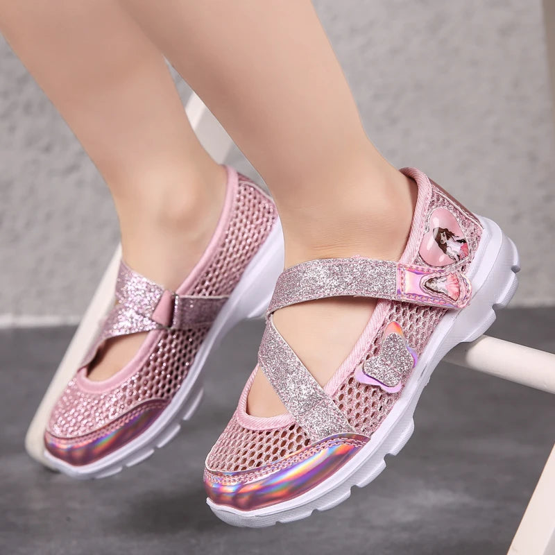 Summer Brand Non-slip Beach Shoes Children Sandals Girls Casual Shoes Kids Flowers Princess Flat Shoes Size 26-36