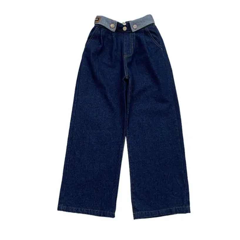 New Baby Girl Spring Autumn Wide Leg Jeans Children Patchwork Casual Denim Pants Kids Loose Fashion Trousers Teenage Clothes 600