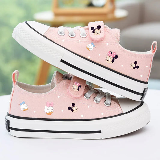 Disney Cartoon Kids Mickey Frozen Elsa and Anna Princess Canvas Shoes Girls Boys Minnie Shoelace Soft Casual Shoes Size 24-37