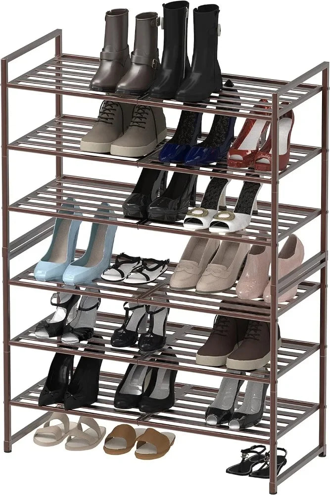 Simple  Shoe Cabinets Houseware 3-Tier Stackable Metal Panel Shoes Rack, Bronze  Home Furniture