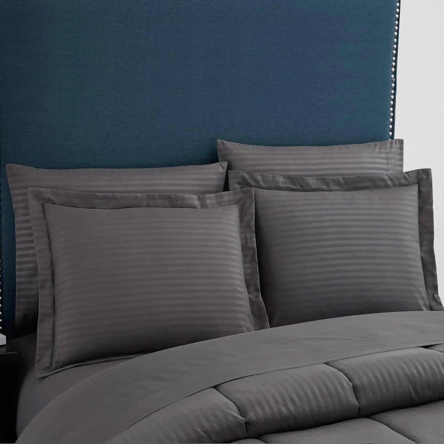 Bed Skirt, Fitted Sheet, Flat Sheet, 2 Pillowcases, 2 Pillow Shams, Queen, Dobby Gray