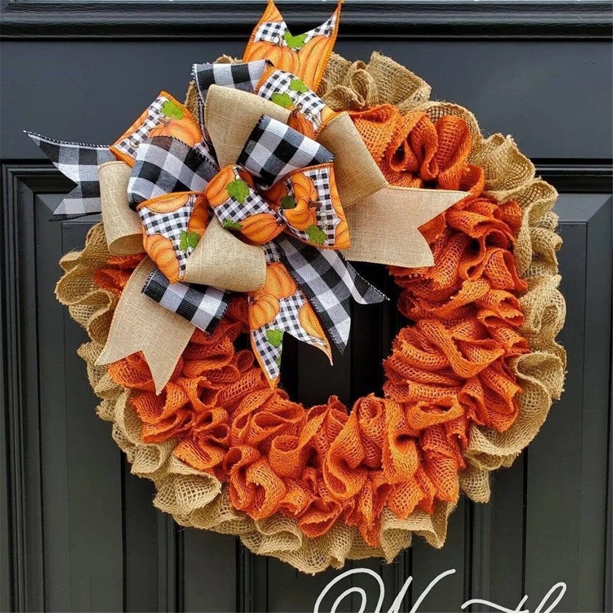 Fall Burlap Wreath Autumn Wreaths for Front Door Farmhouse,Thanksgiving Pumpkin Wreath with Bows Decor