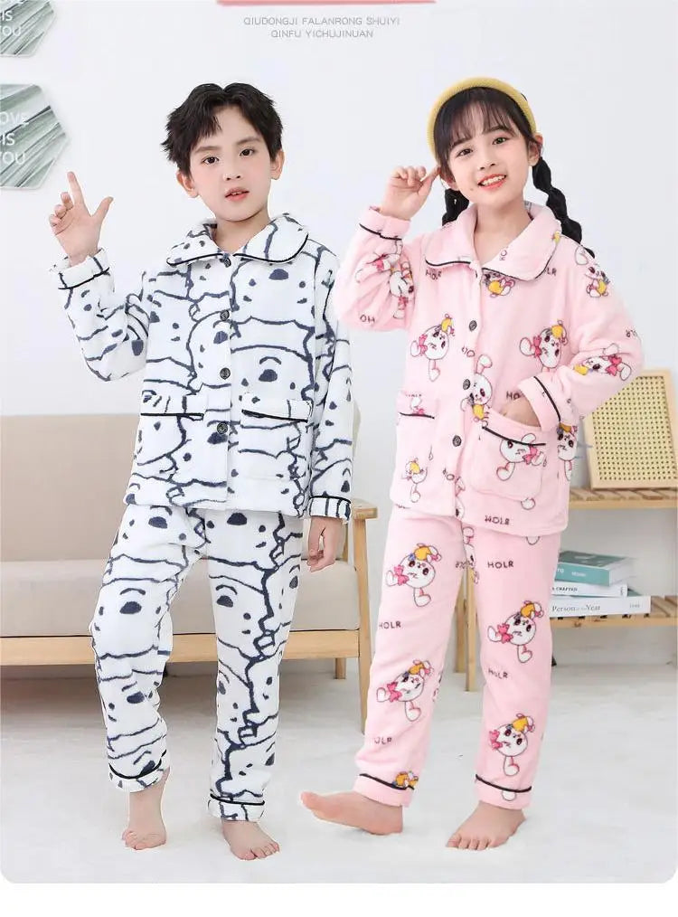 Children's flannel pajama set, fall boys pajama pants, girls' homewear set, family set with thick and fleece warm set 2-14 years