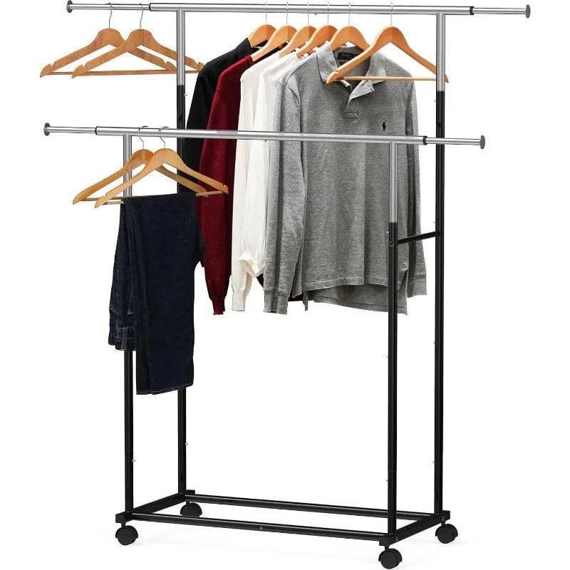 Simple Houseware Standard Double Rod Garment Rack, （Black/Silver）optional