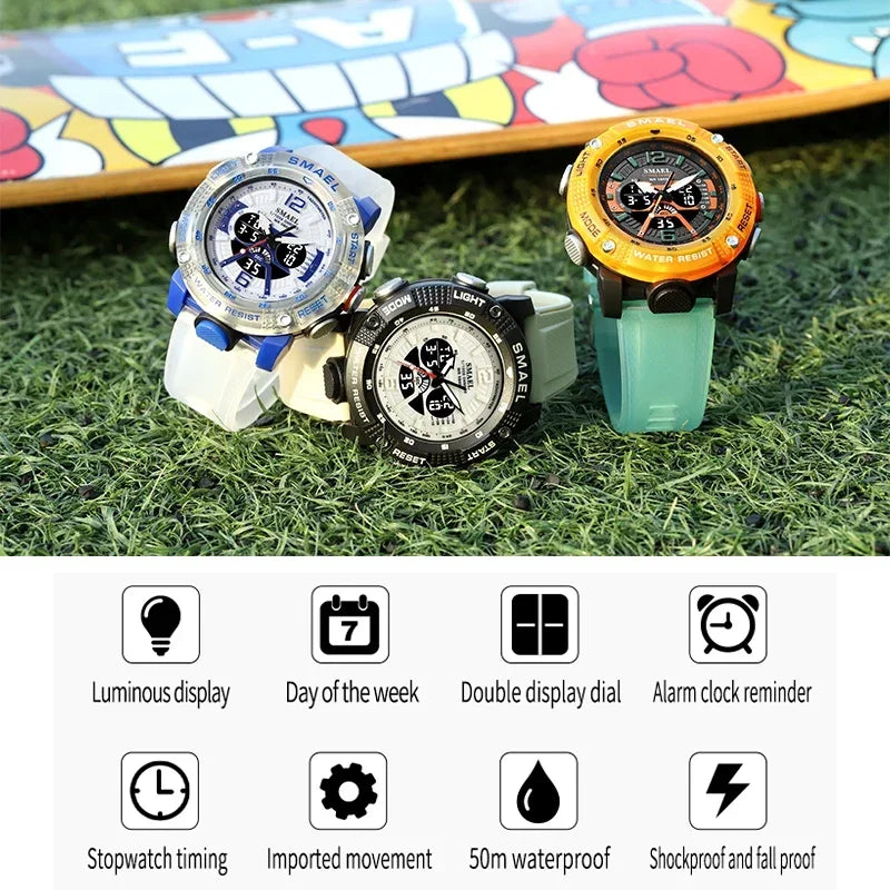 SMAEL 8058 Waterproof  Male Clock Digital LED Display Quartz Analog Stopwatch Fashion Clock  Men Watch Sport Watches