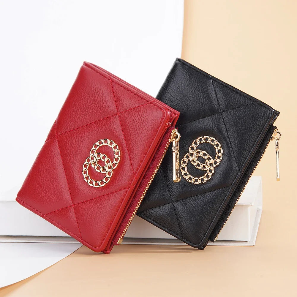 Bifold Short Women Wallet Red Leather Slim Purse Hasp Small Wallet Zipper Coin Purses Ladies Card Holder White Wallets for Women