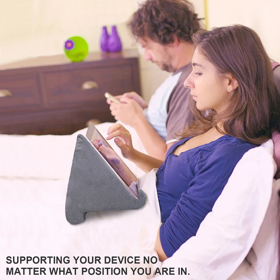 Soft Tablet Pillow Holder with Cable Pocket Pad Tablet Bracket Dock for Lap Bed and Desk for iPad Phone Kindle Reading Stand