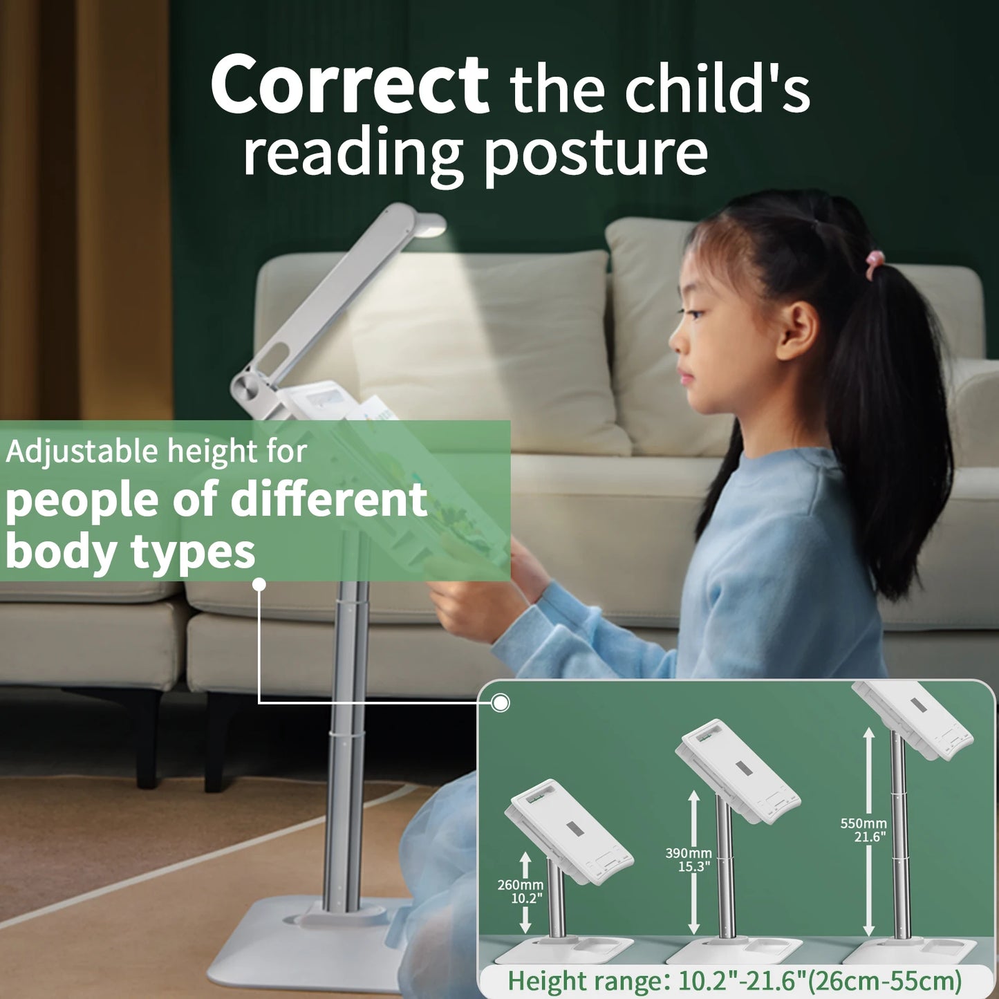 Oatsbasf Angle Height Adjustable Laptop Stand with LED Light Liftable Reading Desk with Night Light Notebook Holder Tablet Mount