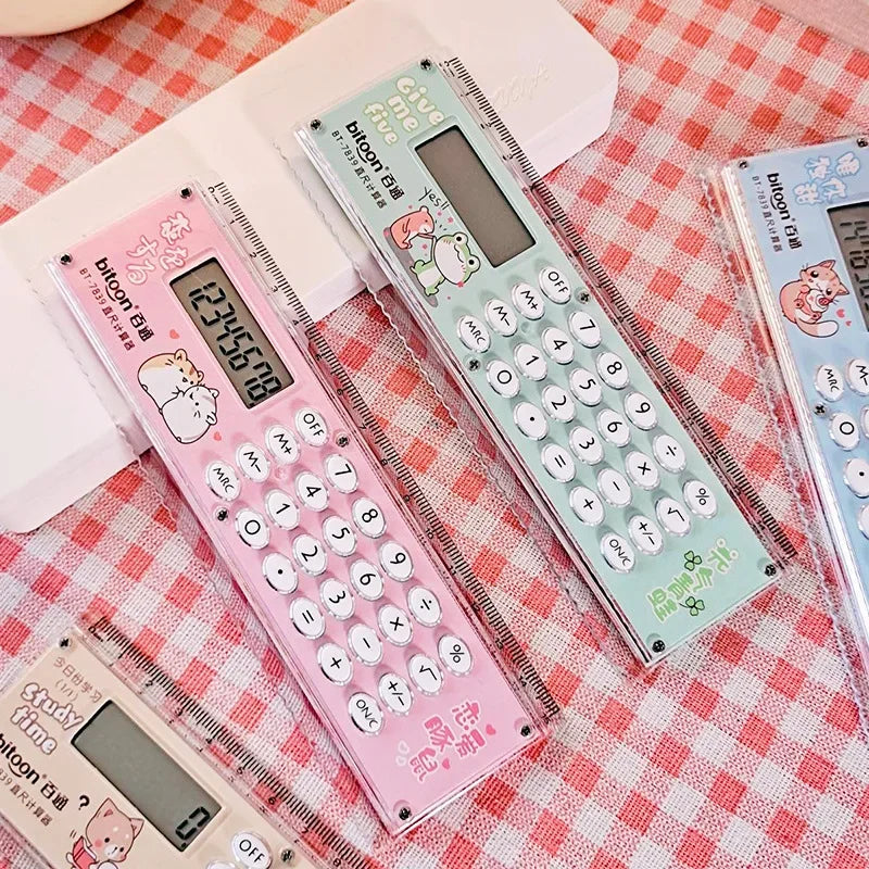 Kawaii Cartoon Mini Ruler Calculator Multifunction 15cm Ruler with Calculator Students Stationery Office School Supplies