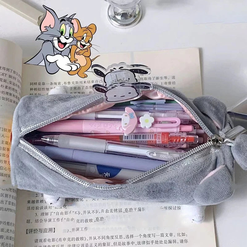 Cartoon Tom Cat Pencil Case Cosmetic Bag Storage Bag Cute Plush Pen Pouch Large Capacity School Supplies Stationery Storage Box