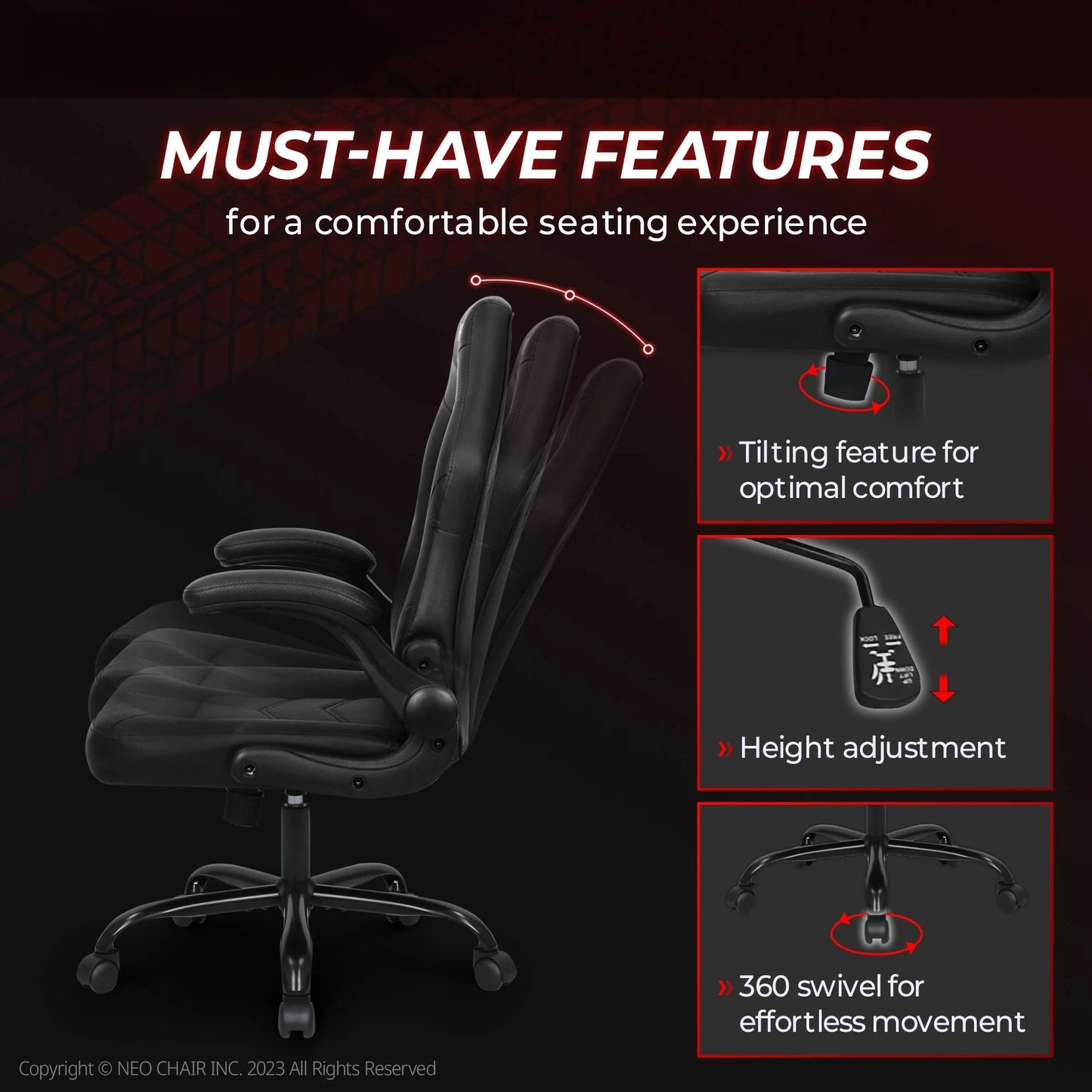 N-GEN Comfortable Flip-Up Armrest Faux Leather Gaming Chair with Swivel Wheels Adjustable