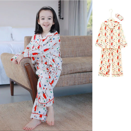 Girls' Homewear 2024 Fall Fashion Cartoon Long-sleeved Cotton Children's Ppajamas Pajama Pants Suit Homewear Children's Clothing